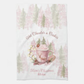 Hete Chocolade & Cookies Naam Roze Kerstmis Theedoek (Verticaal)