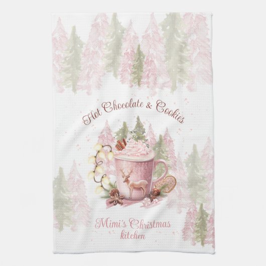 Hete Chocolade & Cookies Naam Roze Kerstmis Theedoek (Verticaal)