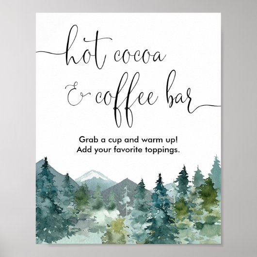 Hete chocolade en koffie bord rustieke bergen poster (Voorkant)