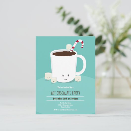 Hete Chocolade Hete Cacao Blauwgroen Kerstfeest Uitnodiging Briefkaart (Staand voorkant)