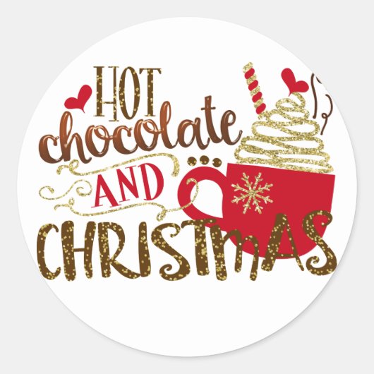 Hete Chocolade & Kerstvakantie Glitter Schittering Ronde Sticker (Voorkant)