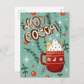 Hete Chocolade - Kerstvakantie Mok Blauw Feestdagenkaart (Voorkant / Achterkant)