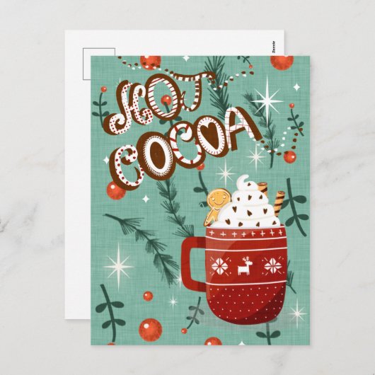 Hete Chocolade - Kerstvakantie Mok Blauw Feestdagenkaart (Voorkant / Achterkant)