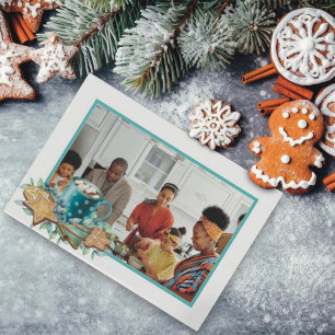 Hete Chocolade met Cookies en Groen Vlakke Foto Feestdagenkaart