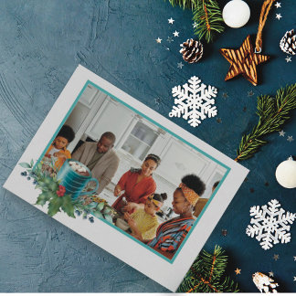 Hete Chocolade met Holly en Green Flat Foto Feestdagenkaart