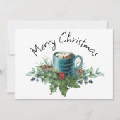 Hete Chocolade met Holly en Winter Green Flat Feestdagenkaart (Voorkant)