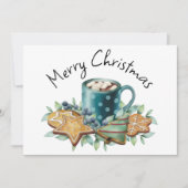 Hete Chocolade met Koekjes en Groen Flat Feestdagenkaart (Voorkant)