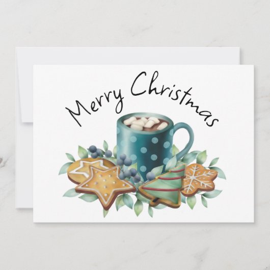 Hete Chocolade met Koekjes en Groen Flat Feestdagenkaart (Voorkant)