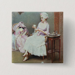 Hete chocolade (olie op doek) vierkante button 5,1 cm