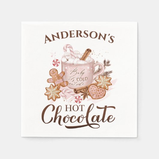 Hete Chocolade Roze Kerstmis Naam Papier Servetten (Voorkant)