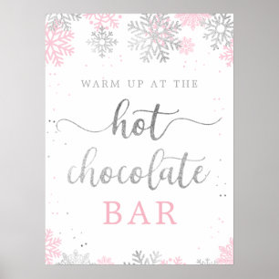 Hete Chocolade Roze Zilver Winter Sneeuwvlokken Poster
