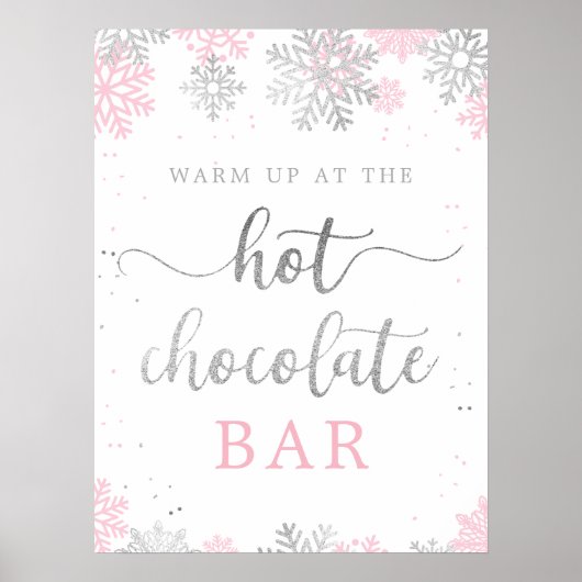 Hete Chocolade Roze Zilver Winter Sneeuwvlokken Poster (Voorkant)