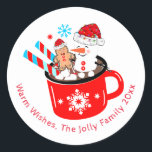 Hete Chocolade Schattige Gingerbread Christmas Ronde Sticker<br><div class="desc">Een Hot Chocolate Christmas ronde sticker met een schattig marshmallow en gemberkoekontwerp.</div>