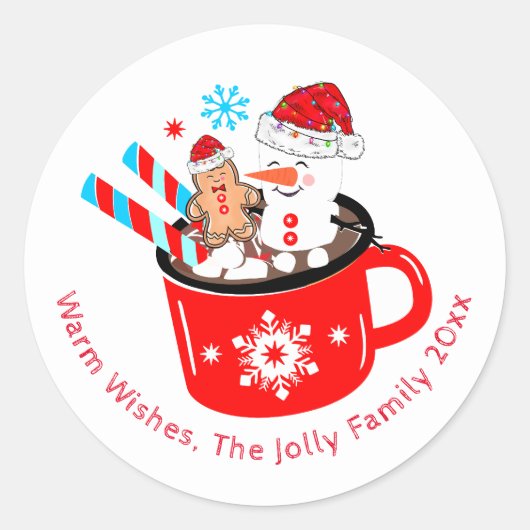 Hete Chocolade Schattige Gingerbread Christmas Ronde Sticker (Voorkant)