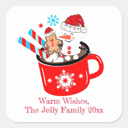 Hete Chocolade Schattige Gingerbread Christmas Vierkante Sticker (Voorkant)