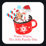 Hete Chocolade Schattige Gingerbread Christmas Vierkante Sticker<br><div class="desc">Een Hot Chocolate Christmas vierkante sticker met een schattig marshmallow en gemberkoekontwerp.</div>