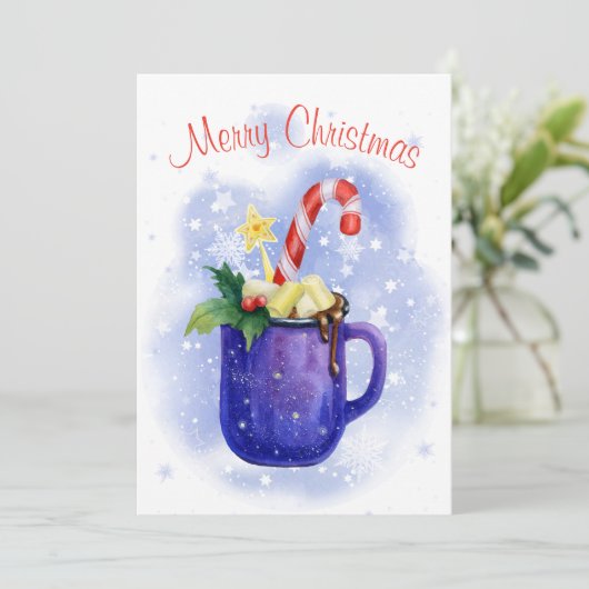 Hete chocolade-snoepriet feestdagenkaart (Staand voorkant)