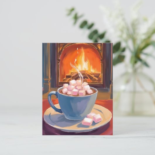 Hete Cocoa Winter open haard Feestdagenkaart (Staand voorkant)