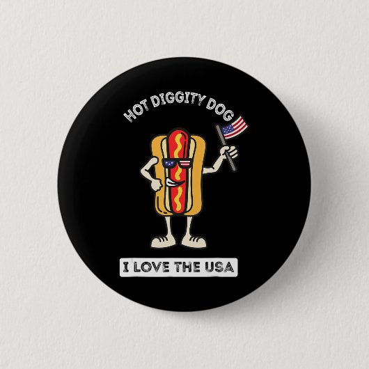 Hete Diggity Dog 4 juli Patriottische BBQ Picknick Ronde Button 5,7 Cm (Voorkant)