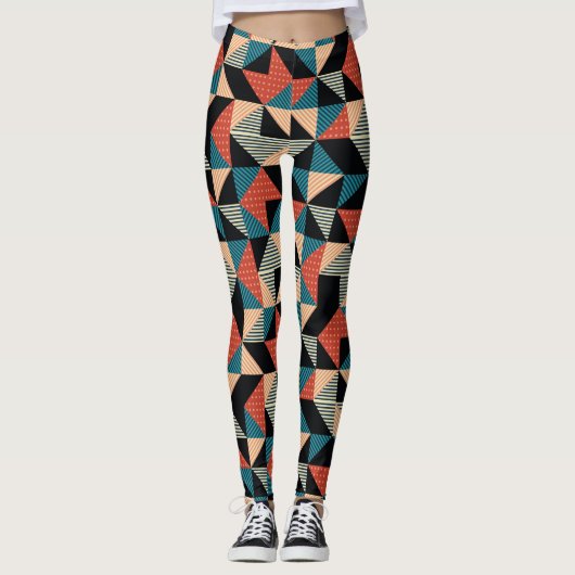 Hete Driehoek: Geometrische Memphis Stijl. Leggings (Voorkant)