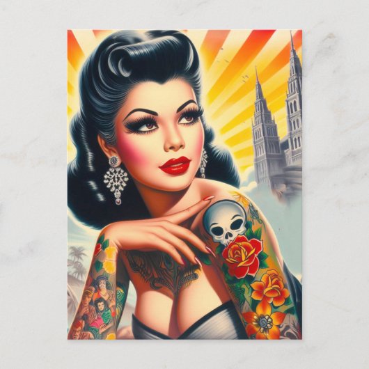 Hete geïnkte vrouw briefkaart (Voorkant)