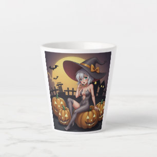Hete Heks in Halloween Pompoenenveld Latte Mok
