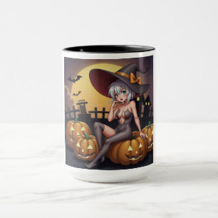 Hete Heks in Halloween Pompoenenveld Mok