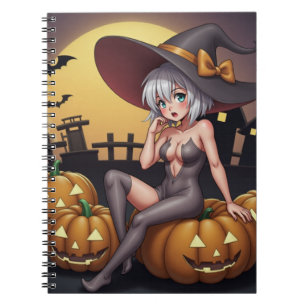 Hete Heks in Halloween Pompoenenveld Notitieboek