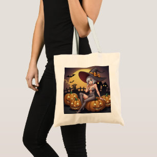 Hete Heks in Halloween Pompoenenveld Tote Bag