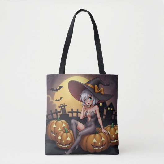 Hete Heks in Halloween Pompoenenveld Tote Bag (Voorkant)
