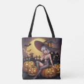 Hete Heks in Halloween Pompoenenveld Tote Bag (Achterkant)