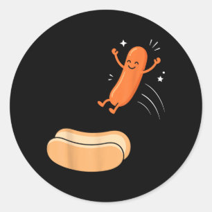 hete hond duikplek grappige worst springt in brood ronde sticker