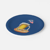 Hete Hond en Bier met Vlag Papieren Bordje (Gekanteld)