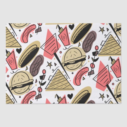 Hete-hond Hamburger Doodle BBQ Verjaardag Patroon Tissuepapier (Voorkant)