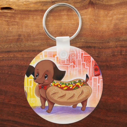 Hete hond in de stadskuiker sleutelhanger (Voorkant)