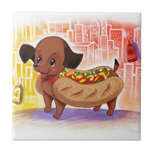 Hete hond in de stadskuiker tegeltje (Voorkant)
