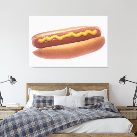 Hete hond met mosterd canvas afdruk (Insitu (Slaapkamer))