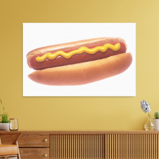 Hete hond met mosterd canvas afdruk (Insitu (Woonkamer))