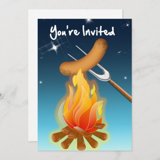 Hete hond over kampvuur Je bent uitgenodigd Kaart (Voorkant / Achterkant)