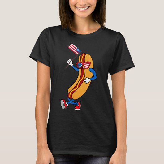 Hete hond Solitaire Amerikaanse vlag VS Grappig 4 T-shirt (Voorkant)