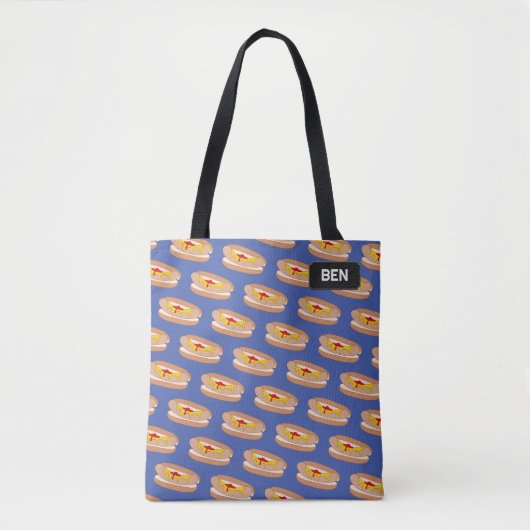 Hete-hondenworst in Open Bun, jouw naam/initialen Tote Bag (Voorkant)