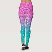 Hete inkt en turquoise glitter ombre leggings (Achterkant)