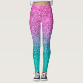 Hete inkt en turquoise glitter ombre leggings (Voorkant)
