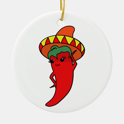 Hete Kawaii Pepper Diva Keramisch Ornament (Voorkant)