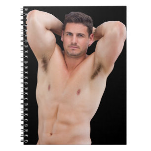Hete kerel gym gozer grote biceps krachttraining g notitieboek