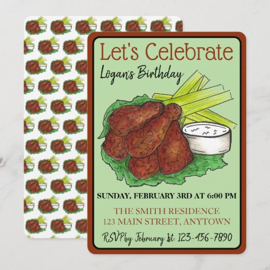 Hete Kippenvleugels Laten we een verjaardagsfeestj Kaart (Voorkant / Achterkant)