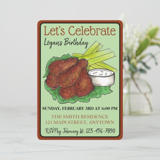 Hete Kippenvleugels Laten we een verjaardagsfeestj Kaart (Staand voorkant)