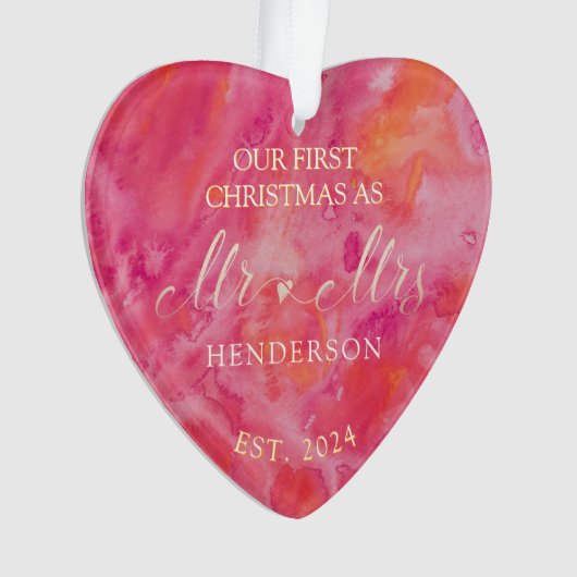 Hete kleur eerste kerst meneer en mevrouw. ornament (voorkant)