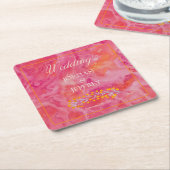 Hete kleur romantische bruiloft kartonnen onderzetters (Schuin)