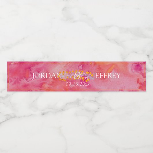 Hete kleur romantische bruiloft waterfles etiket (Enkel label)